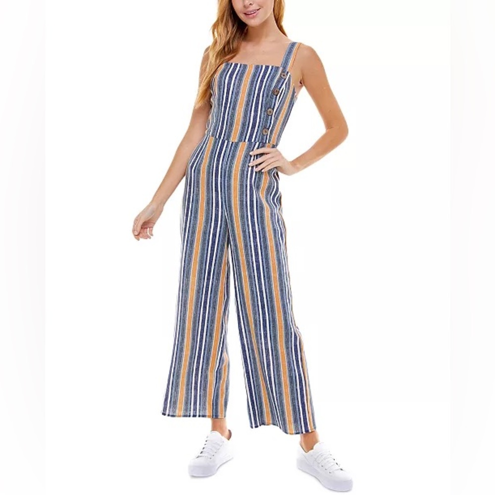 Macy’s Fishbowl Junior’s Button Trim Striped Jumpsuit size 3 (Juniors)